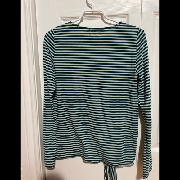 Anthropologie T.la Teal Striped Tie Front Long Sleeve Knit Top - Picture 5 of 5